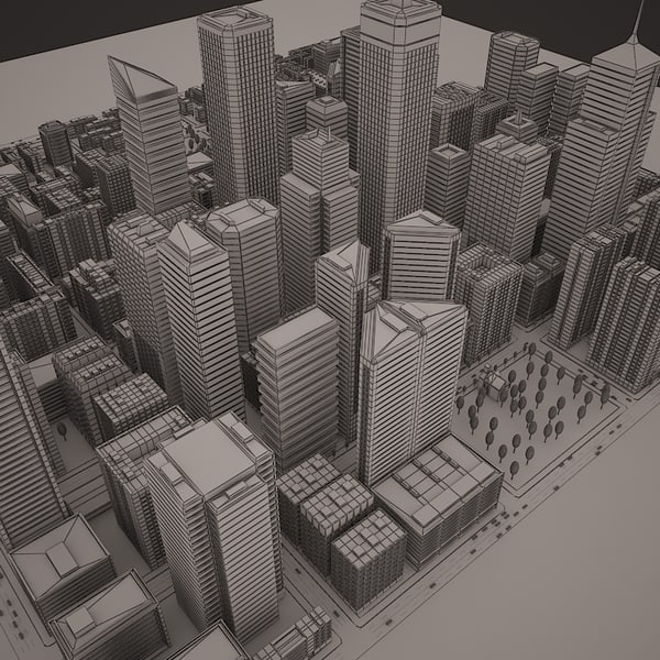 3d Model Of City Downtown Skyscrapers