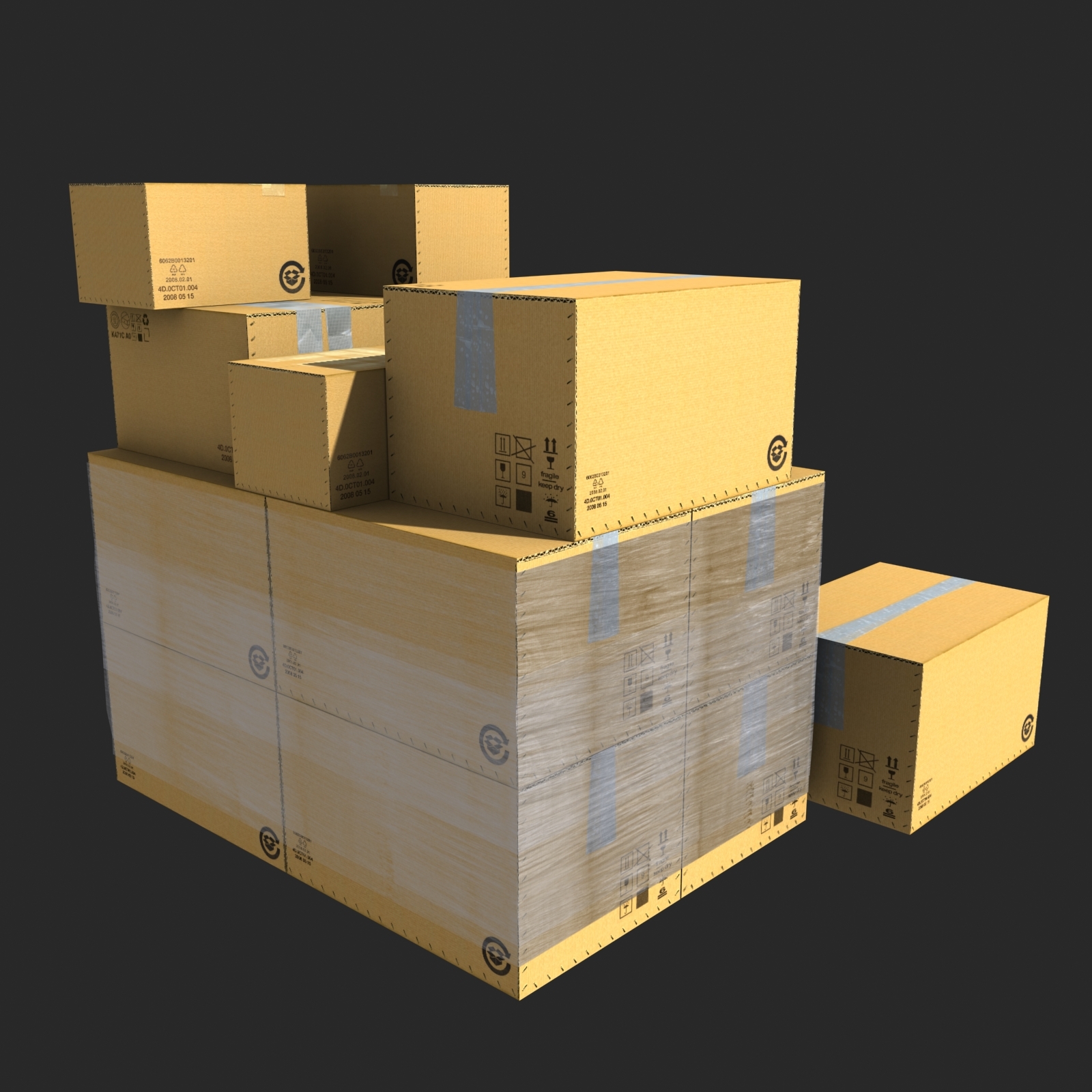 3d 3ds cardboard boxes stack