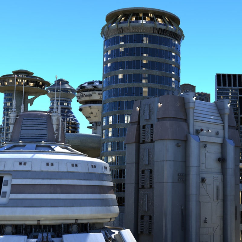 3d model res scifi city buildings