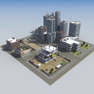 3d construction site city block model
