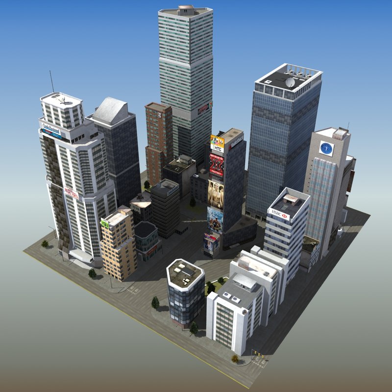  3d  model  of downtown skyscraper city block 