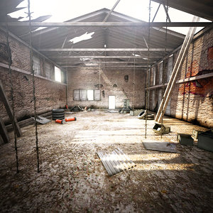 3d model ruined industrial warehouse