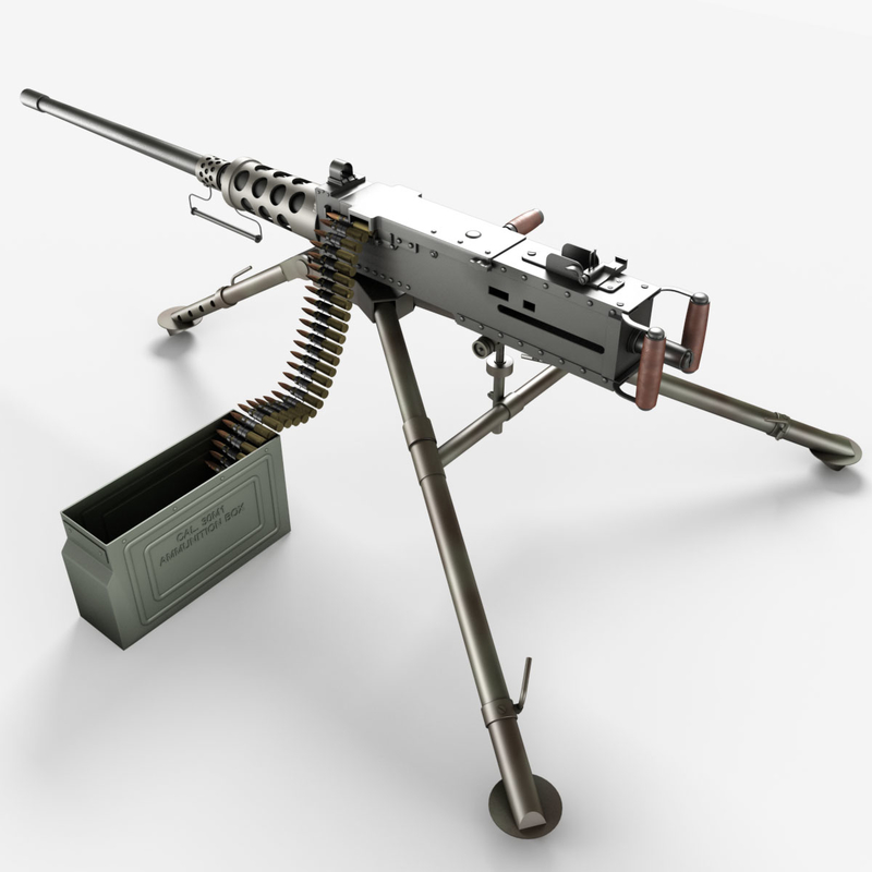 3d model realistic m2 browning machine gun