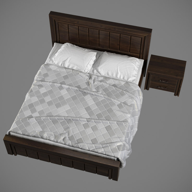 3d model realistic wooden bed linens