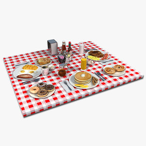 3d breakfast food table setting