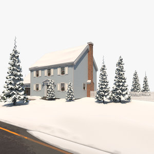 3dsmax colonial house christmas snow