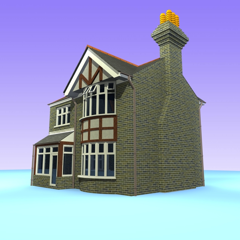 3d model 2 british detached houses