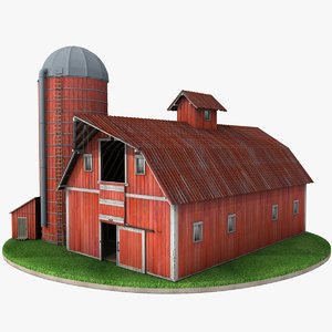 3d farm red barn silo
