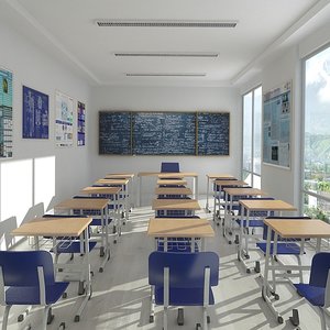 3d classroom render 2