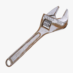 3d model old rusty adjustable wrench