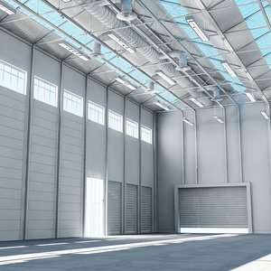 3d model large architectural warehouse interior