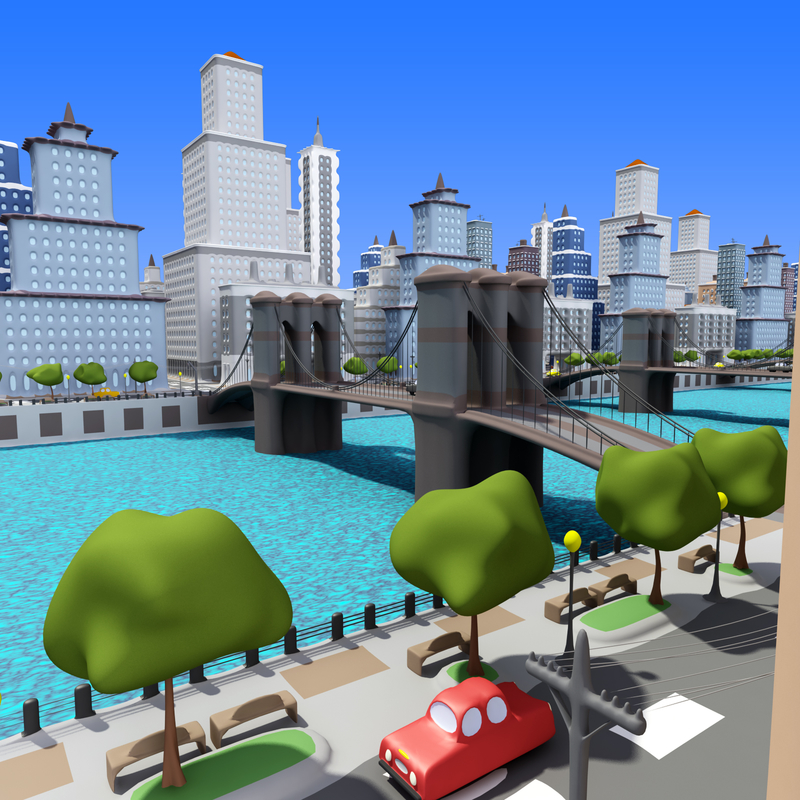 cartoon city: river city 3d max