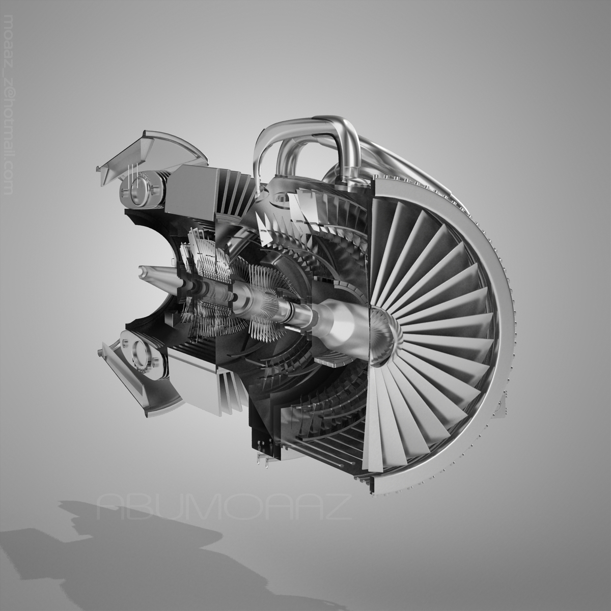 3d model of jet engine cutaway
