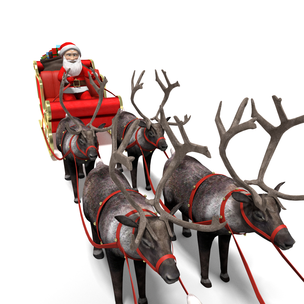 3d santa s sleigh reindeer model