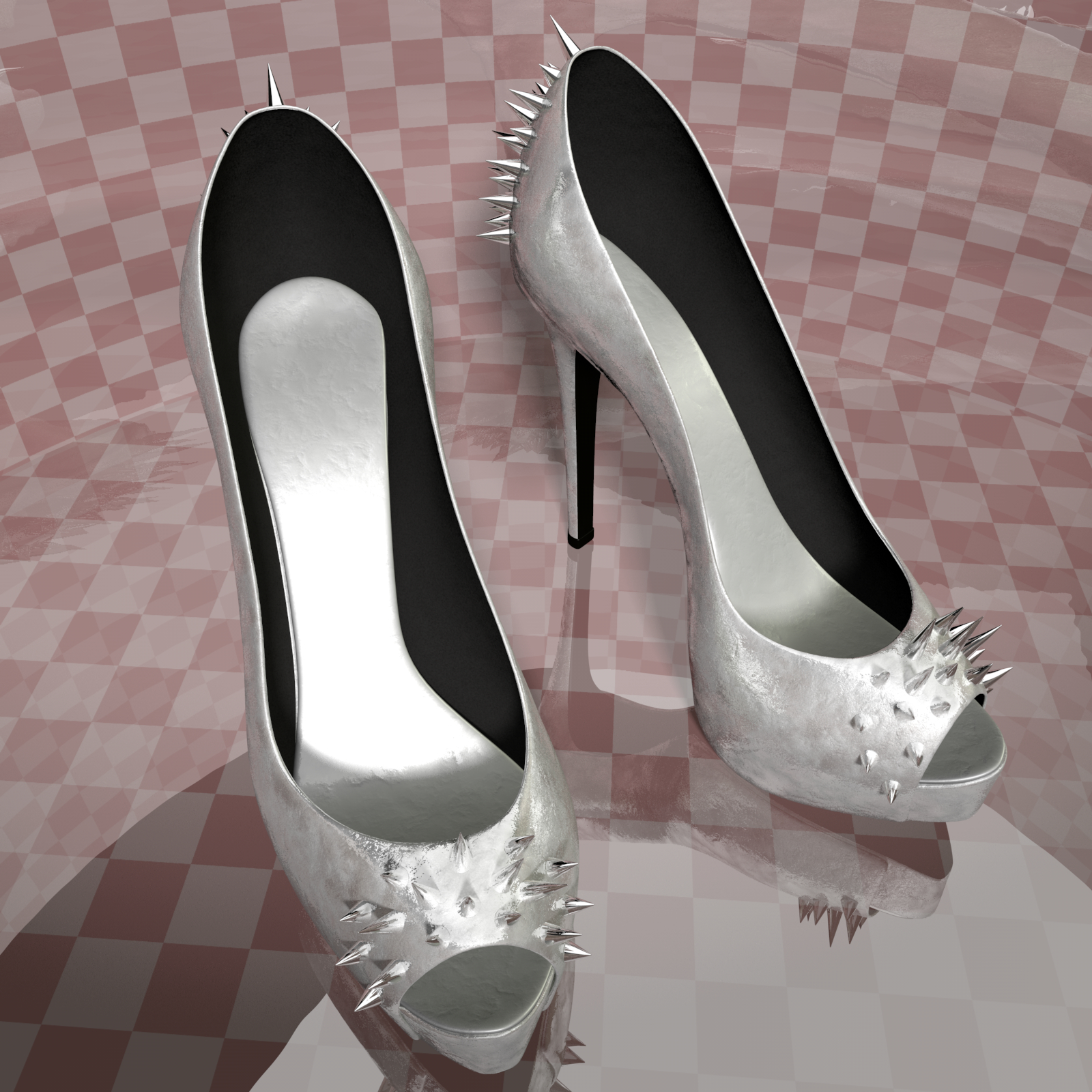 尖刺银色高跟鞋高跟鞋3d模型