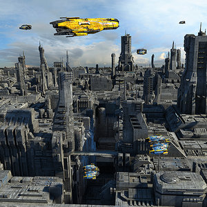 3d sci-fi city scenes scifi space