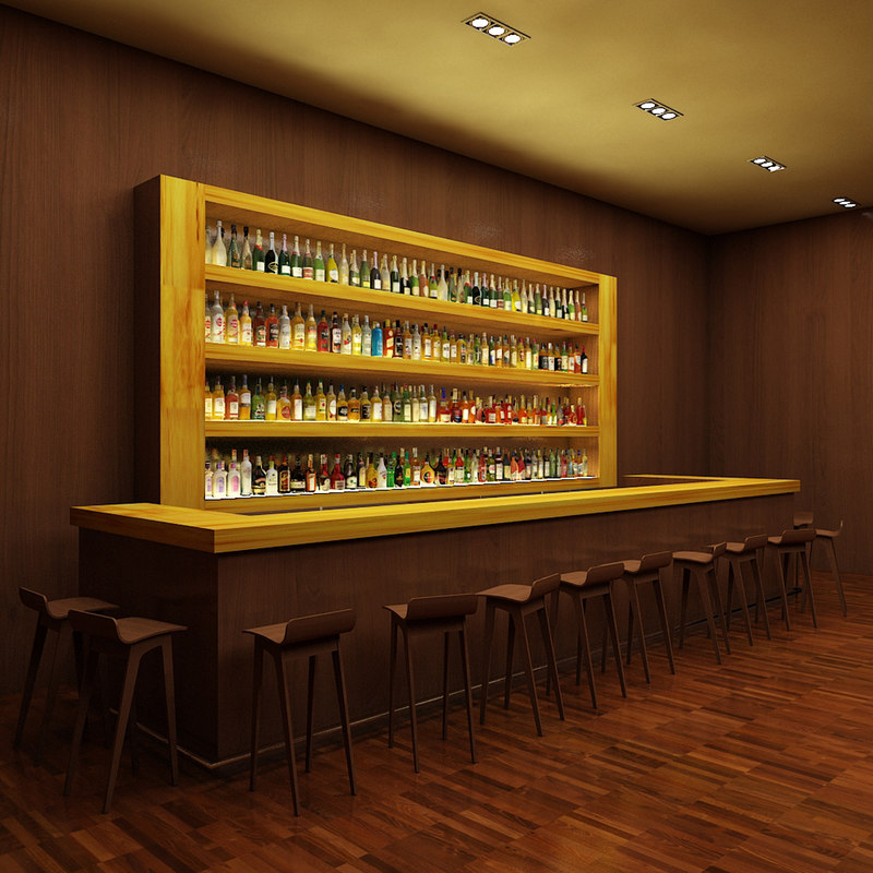3d model bar 1 140 liquor bottles
