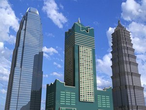 3 skyscrapers china sky 3d model