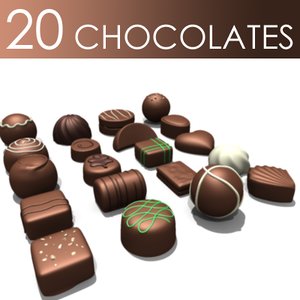 20 chocolates pieces 3d model