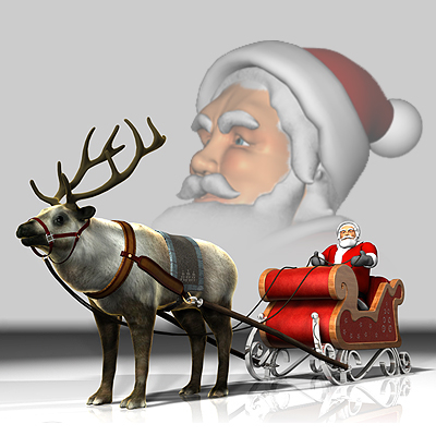 Reindeer With Sleigh And Santa