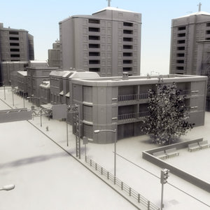 3ds max city clean buildings street