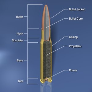 3d sectioned rifle cartridge