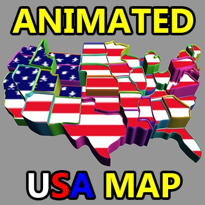 beveled animation mapped usa flag 3d model