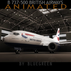 737-500 plane british airways 3d max