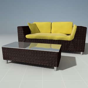 3d model wicker couch ottoman