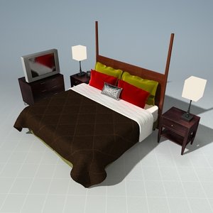 3d max bedroom bed night stand