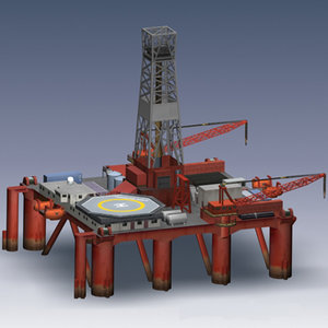 3d offshore semi-submersible oil rig model