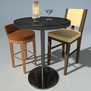 3d bar table chairs model