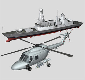 3d model type45 destroyer lynx helicopter