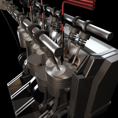 cylinder engine cutaway cuts 3d model