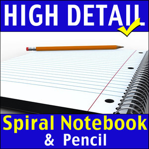 3d school spiral notebook pencil