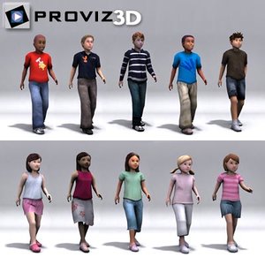 walking children 3d model