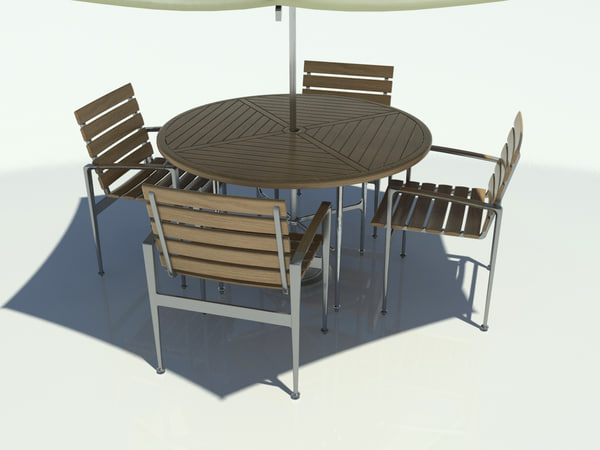 outdoor table chair umbrella 3d max