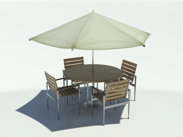 Modelo 3d Conjunto De Mesa Y Sillas, Patio Table And Chairs With Umbrella