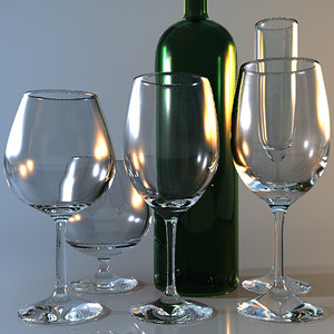 3d resolution wine glasses bottle model