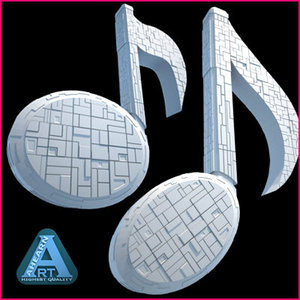 3d set spaceship musical notes model