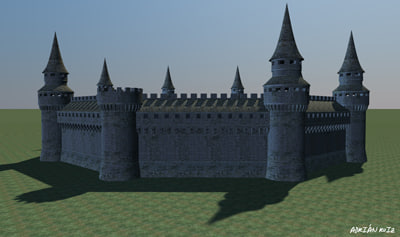 3d model walls medieval castle towers