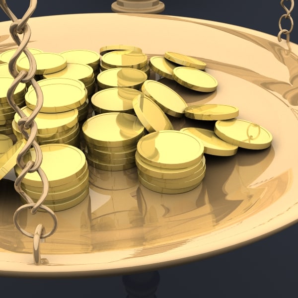 balance scales gold coins 3d max