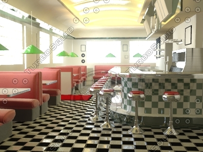 3d model 1950s style diner