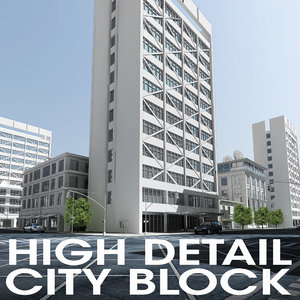 3d model city block buildings street