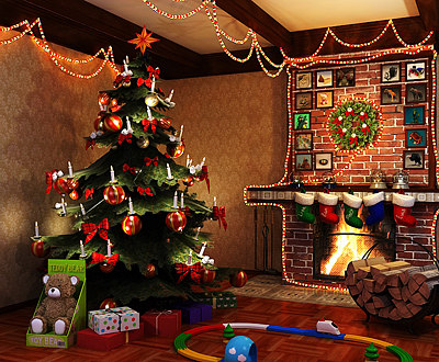 traditional christmas interior scene 3ds