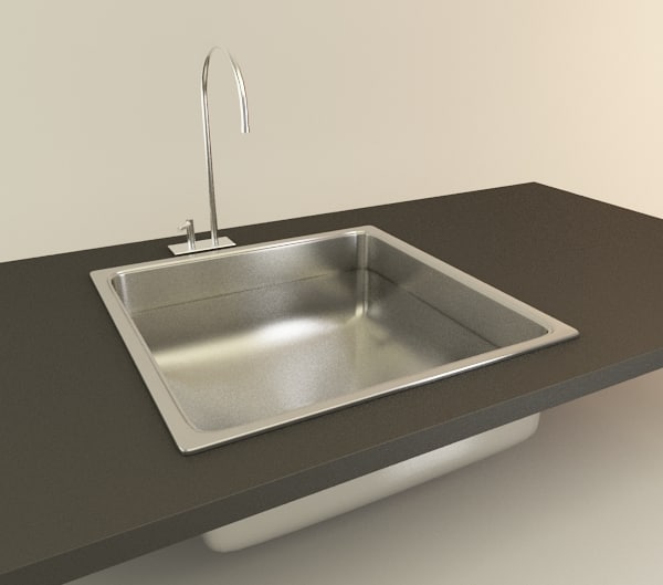 Kitchen Sink with double Bowl Tap and Drain 3D model