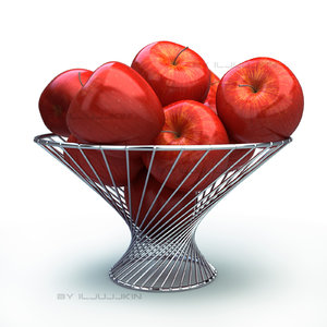 3d model basket apple red