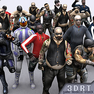 bikers gang male character 3d 3ds