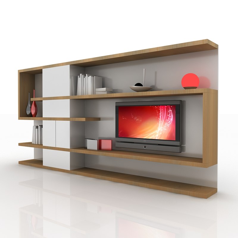 modern tv wall unit 3d obj