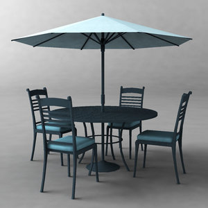 poolside umbrella table chairs 3d model